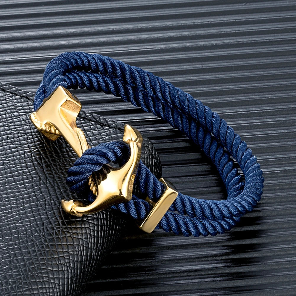 MKENDN Fashion Men Anchor Bracelet Woven Multilayer Survival Rope Bracelets For Women Gold Color Stainless Steel Sailor Buckle - Madeinsea©