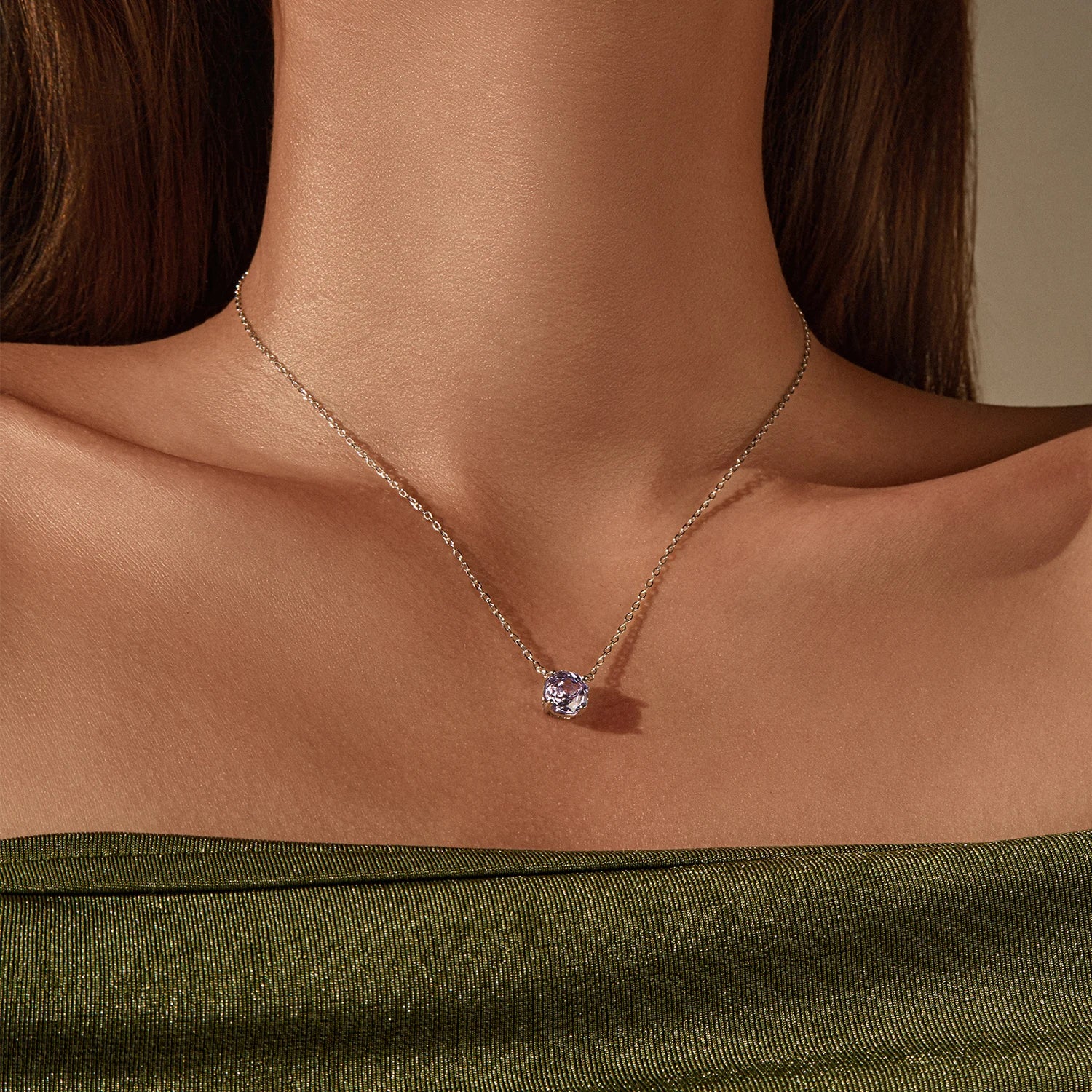 MODIAN Original Design Necklace 925 Sterling Silver Lavender Color Rose Cut CZ Pendant Necklace For Women Fine Jewelry