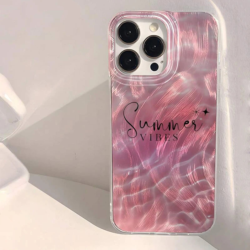 Summer Fresh Pink Water Wave Printed Case for Samsung Galaxy A56 A36 A16 A55 A35 A54 A34 A53 S25 Ultra S24 S23 S22 Plus FE Cover