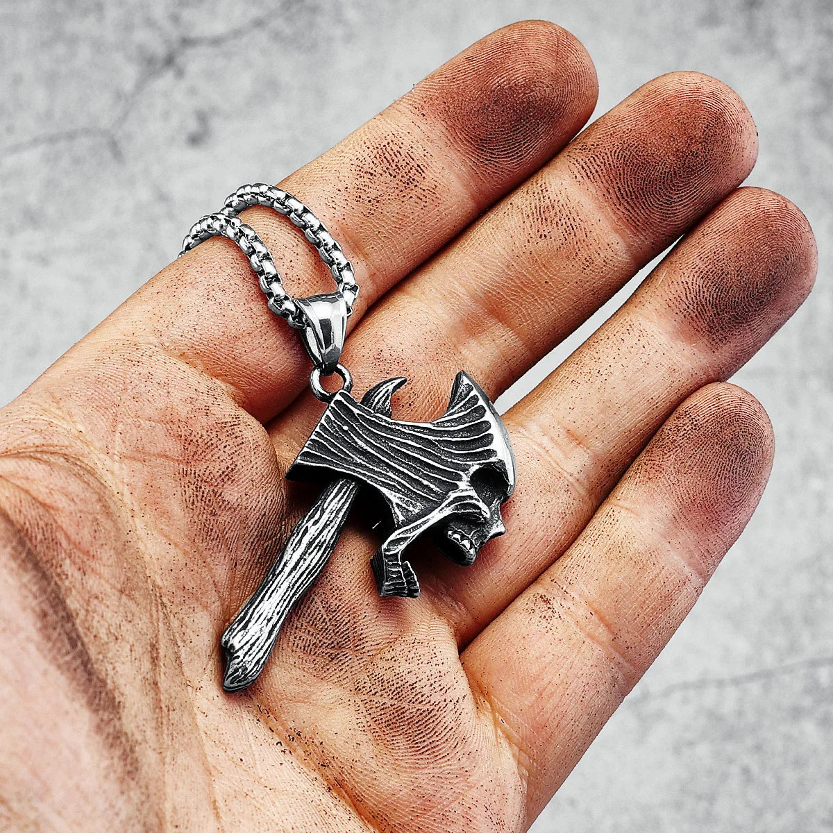 Skull Axe Necklace Stainless Steel Roaring Skulls Axes Punk Rock Men Pendant Chain Vintage Hyperbolic for Boyfriend Jewelry Gift