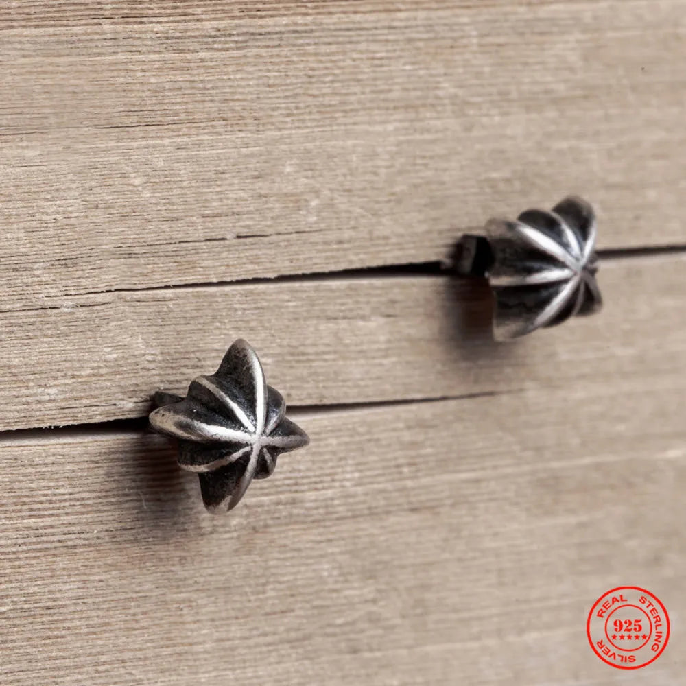 MKENDN Punk Retro Real 925 Sterling Silver Earrings Three-dimensional Carving Cross Stud Earrings Personality Jewelry