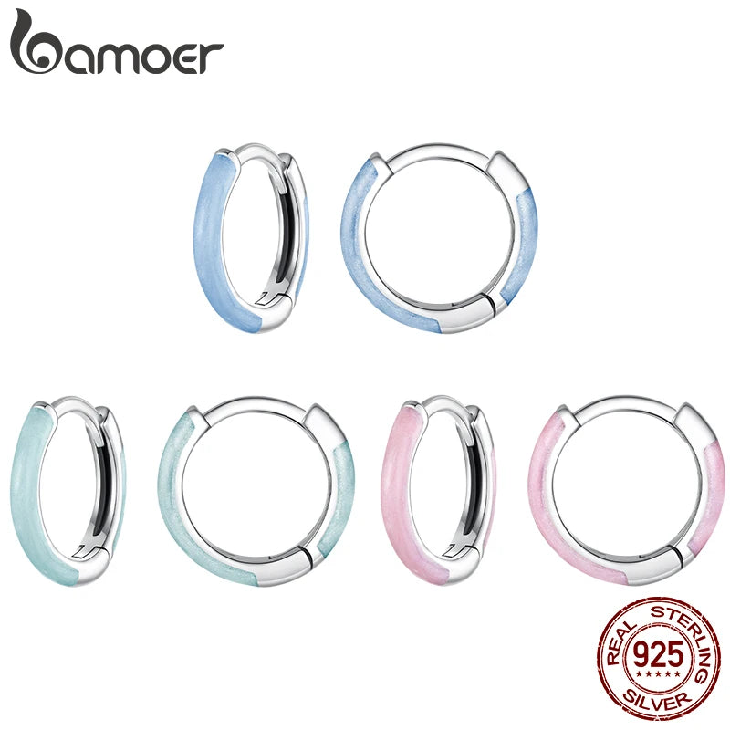 BAMOER 925 Sterling Silver Colorful Round Hoop Earrings for Women, Dopamine Piercing Huggie Earrings for Women Teens Girls Gift