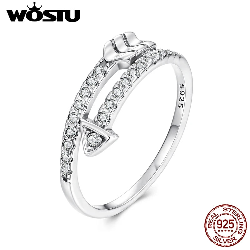 WOSTU 925 Sterling Silver Arrow Open Ring For Women Double-layer Full Zircon Staking Adjustable Rings Lover Jewelry Party Gift