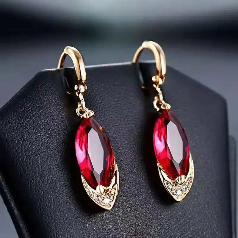 Women's Fashion Earrings Exquisite Ruby Pendant Earrings Female Personality Wild Jewelry 14k Gold Jewelry Real Gold Earrings - Madeinsea©