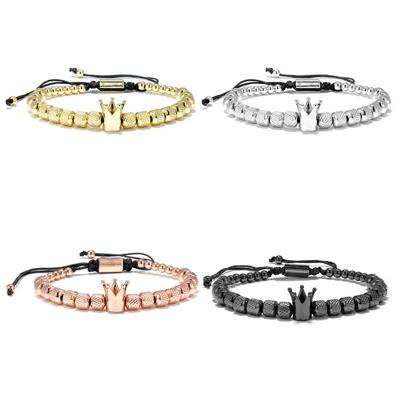MKENDN Luxury CharmCrown Gold Color Bracelet Men Stainless Steel Adjustable Handmade Beads Bracelet Europe Fashion Jewelry
