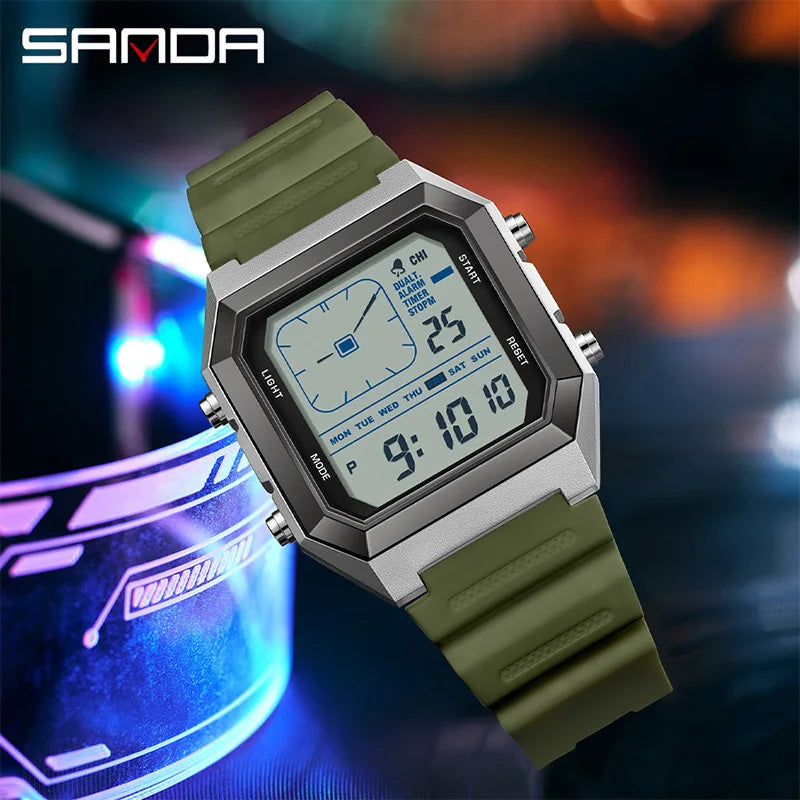 SANDA 6307 Fashion Digital Watches for Man Multifunction Luminous Chronograph Calendar Outdoor Sport Waterproof Electronic Watch