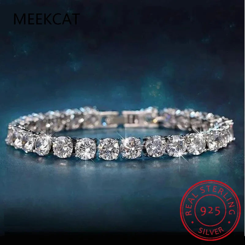 Bracelet de tennis original en moissanite ronde VVS1, plaqué or 18 carats et argent sterling 925, avec référence GRA. Convient aux femmes et aux hommes.