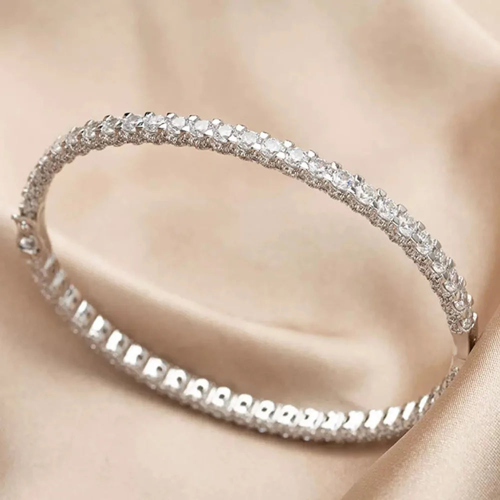 Top Quality Fashion Lovely Bangle Pure Sterling 925 Silver Jewelry For Women Design Bangle Cute Diamond Party Gift Jewelry - Madeinsea©