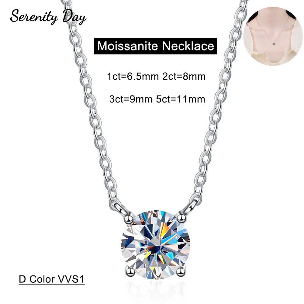 Serenity 1ct 2ct Moissanite Necklace for Women Gift S925 Sterling Silver Sparkling Lab Diamond Pendant Necklace Wedding Jewelry