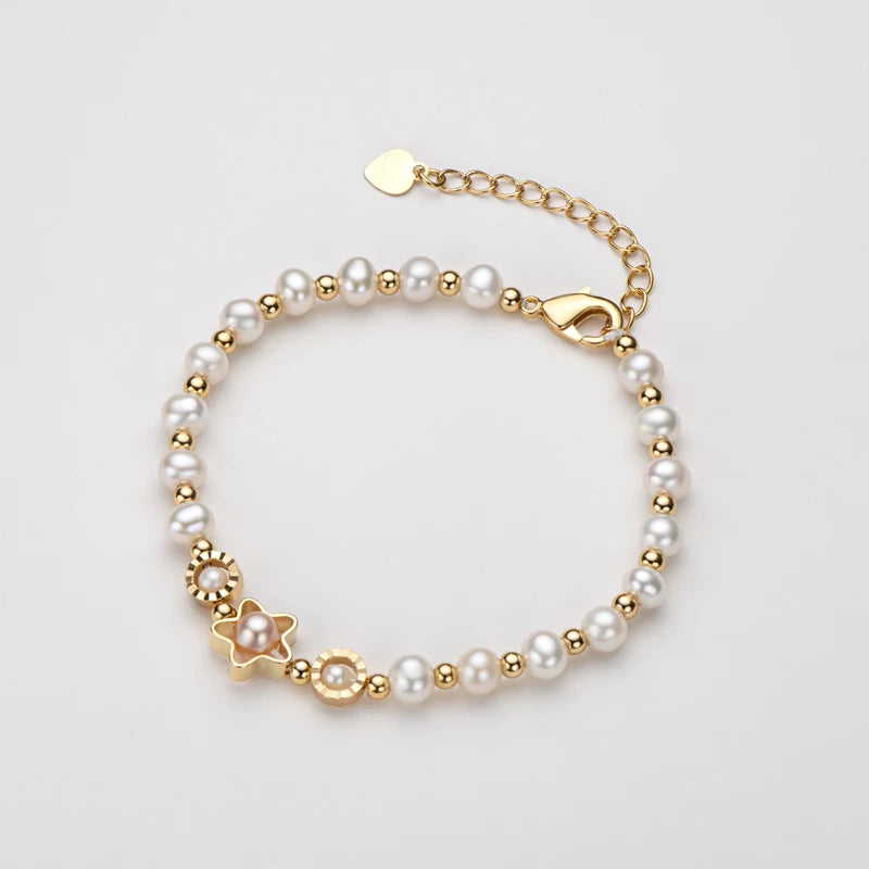 14K Gold Plated Real Natural Freshwater Pearl Fashion Bracelet Ladies Elegant Bracelet Jewelry Girlfriend Birthday Wedding Gift