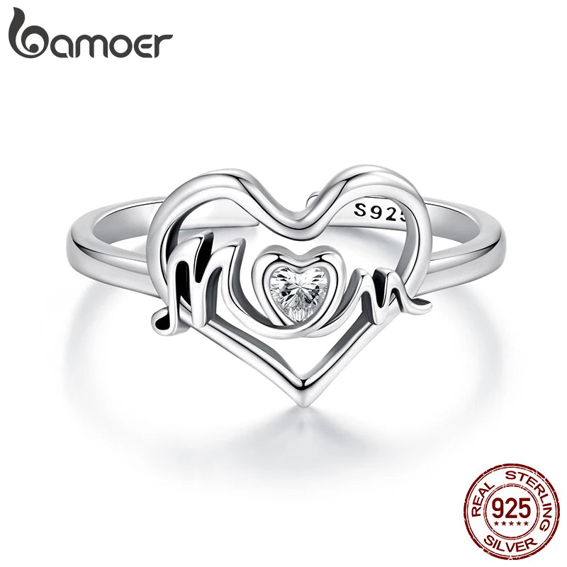 BAMOER Solid 925 Sterling Silver Heart Ring Minimalist High Polish Tarnish Resistant Comfort Fit Open Adjustable Ring for Women