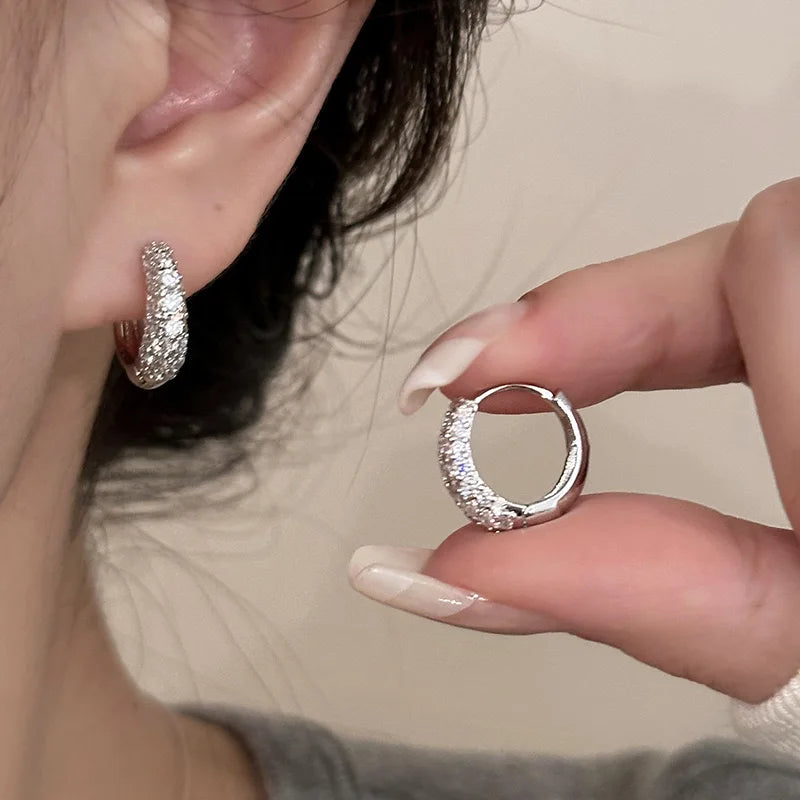 BF CLUB 925 Sterling Silver Earrings For Women Trendy Simple Zircon Round Earring Jewelry Prevent Allergy Party Accessories