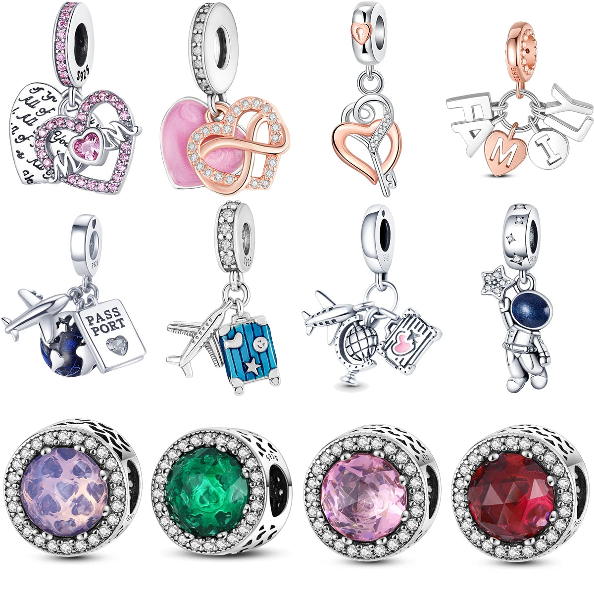 925 Argent Amour Clé Avion Bagages Terre Opale Perles Breloques Fit Pandora 925 Original Bracelet charme pour Femmes Bijoux Fins
