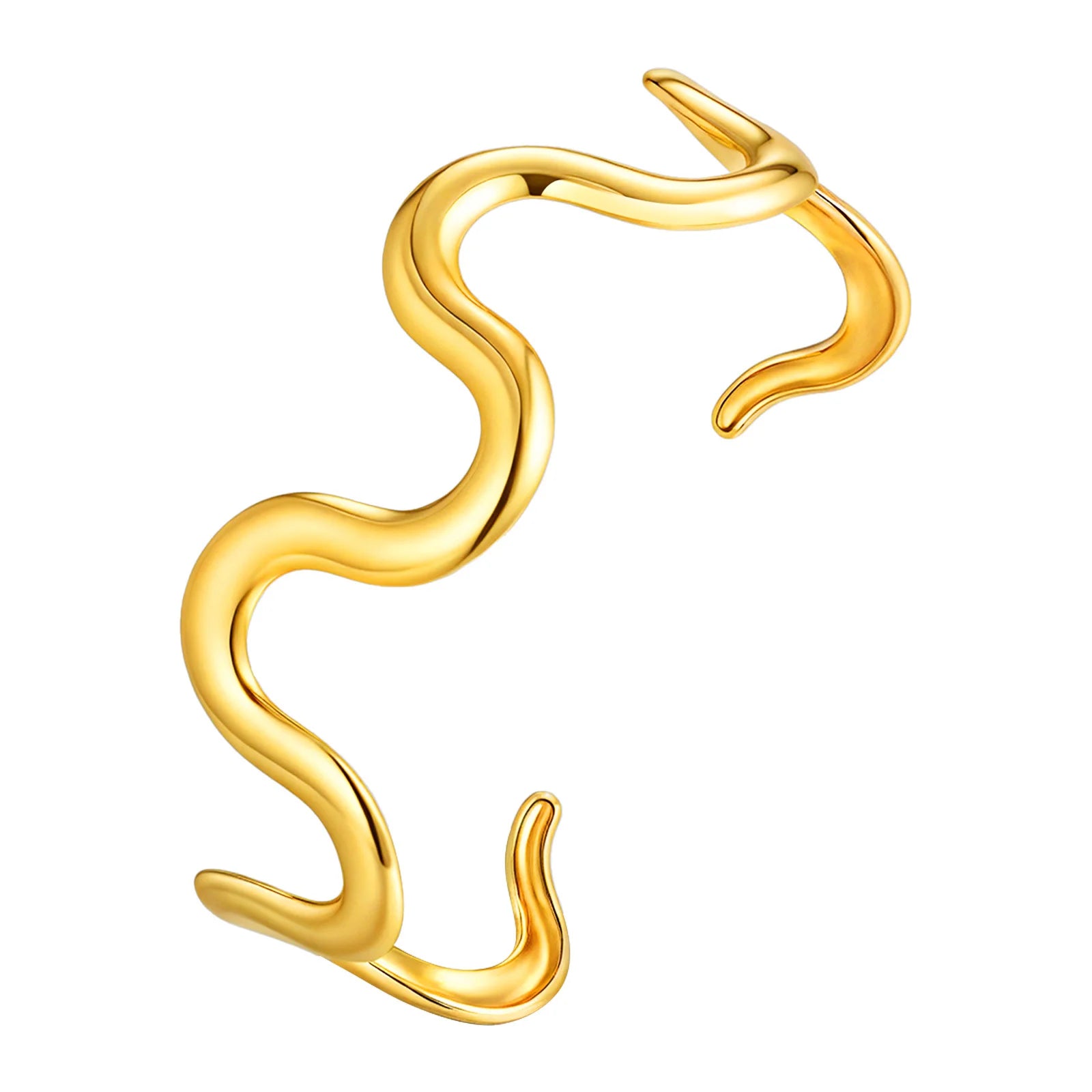 Vnox Stainless Steel Wave Opening Bracelets Simple Irregular Line Gold Plated Bangles For Women Geometric Charm Jewelry Gifts