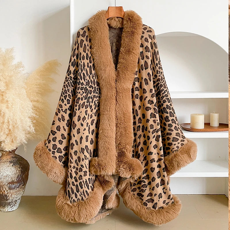 Women's Thick Warm Leopard Print Outerwear - Y2K Streetwear & Elegant Cloak, Coat, Jacket, Cape & Poncho for Autumn Winter