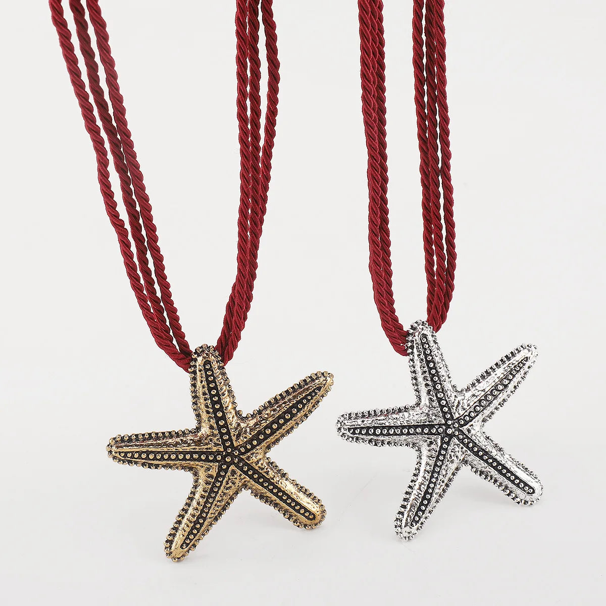 ZAA Vintage Gold Silver Color Holiday Texture Starfish Pendant Necklace