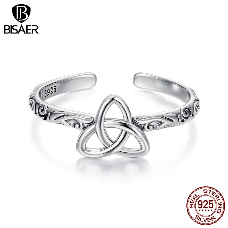 BISAER 925 Sterling Silver Vintage Celtic Open Ring Adjustment Size 5-9 Band for Women Party Original Fine Jewelry ECR1126-E