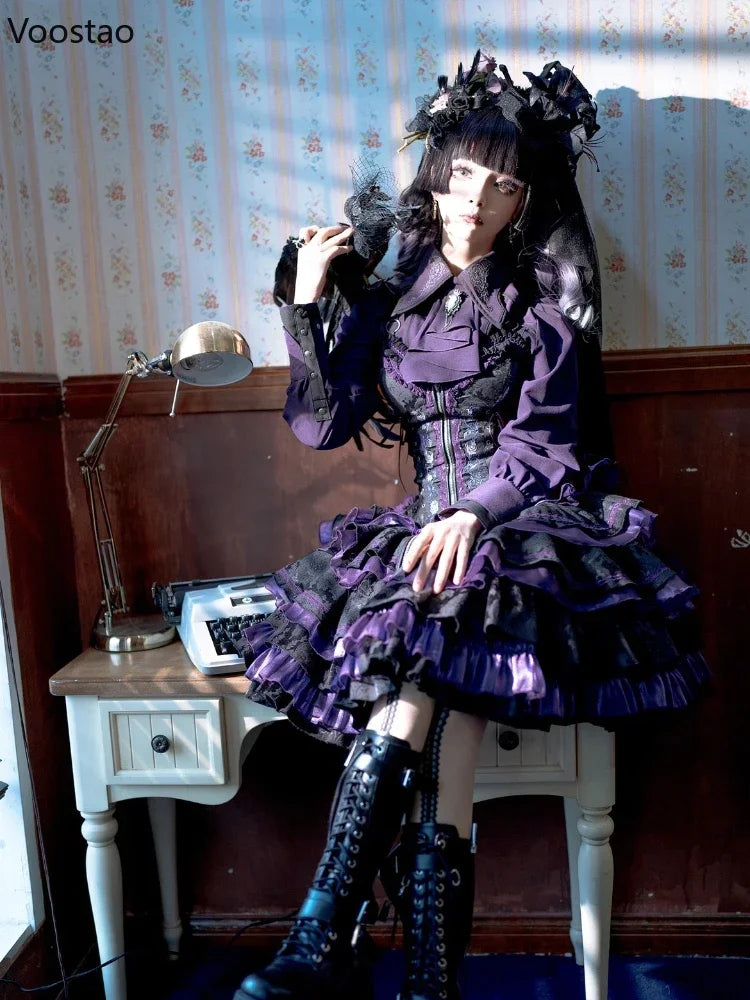 Gothic Lolita Y2k Dress Women Vintage Victorian Harajuku Lace Bandage Rose Embroidery Party Dresses Girls Sleeveless Vestidos