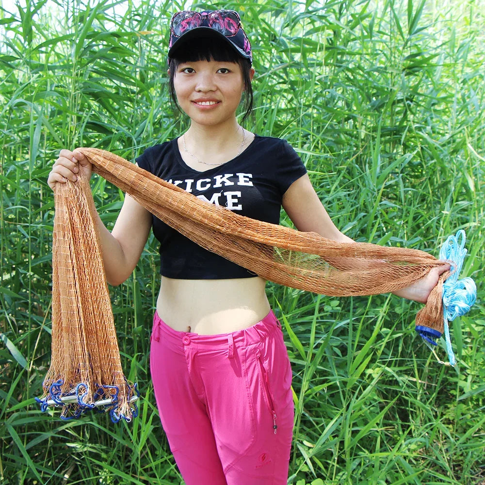 Lawaia Fishing Net with Iron Sinkers Hand Cast Net Tackle Orange Braided Cable Hand Throwing Nets for Shallow Water