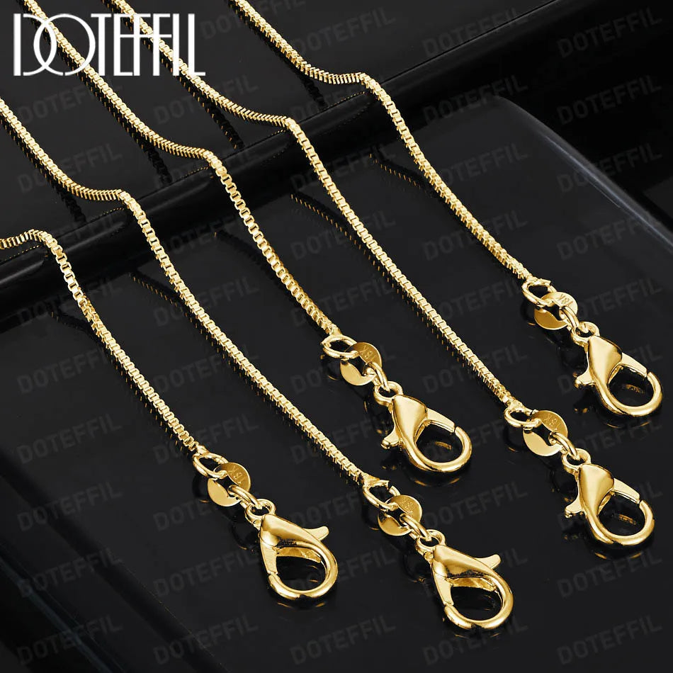 DOTEFFIL 1MM Box Chain Necklace 18K Gold 1/5/10pcs/Lot 16-30 Inch For Woman Man Fashion Jewelry