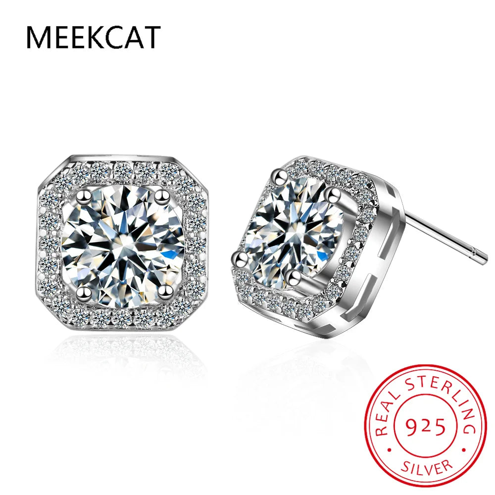 1CT 2CT Moissanite Diamond Ear Studs Earring Pass Diamond Test Moissanite Stud Earrings For Women Sterling Silver Jewelry