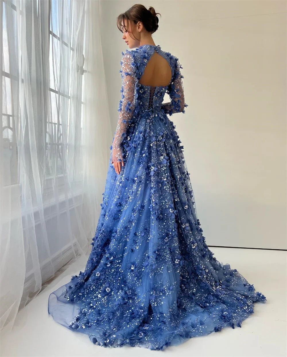 Glimmer Long Evening Dress for Muslim Women Long Sleeves Crystals Beading Special Occasion Dress Vestidos De Gala Customized