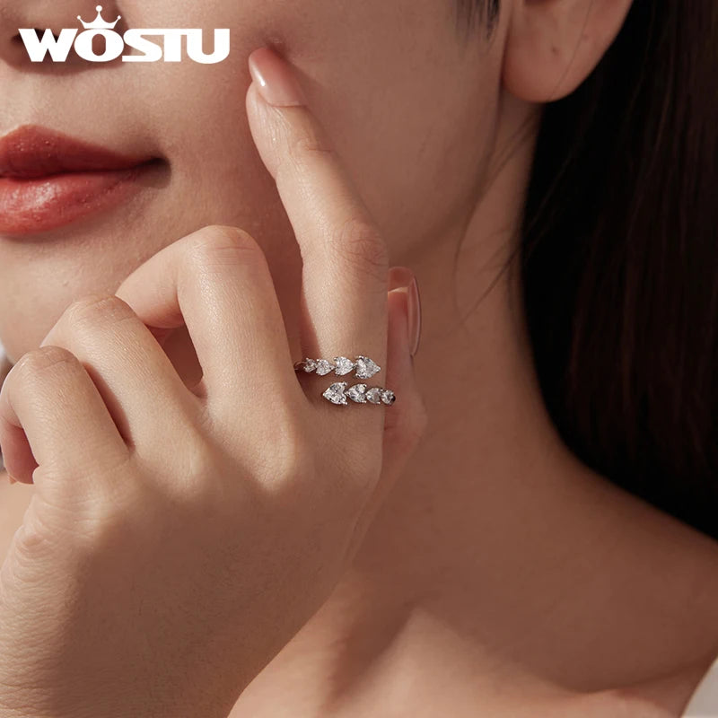 WOSTU 925 Silver Heart Promise Ring, Sparkling CZ Open Stackable Love Ring Minimalist Valentine's Day & Anniversary Gift For her