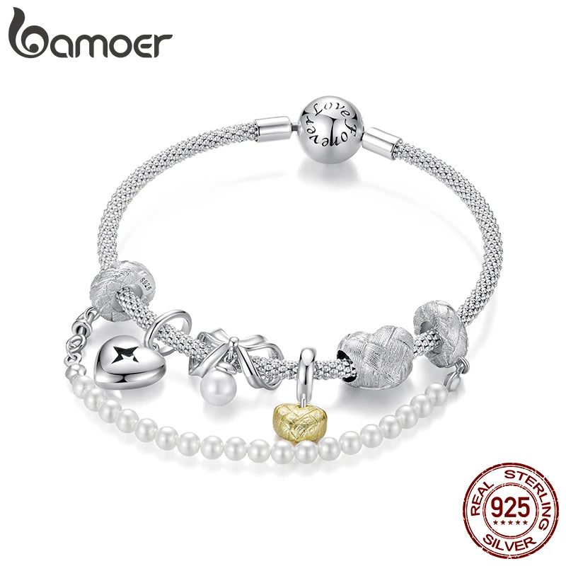 BAMOER Solid 925 Sterling Silver Heart Series Charm Beads fit Original Bracelet & Necklaces Jewelry DIY bamoer Charm