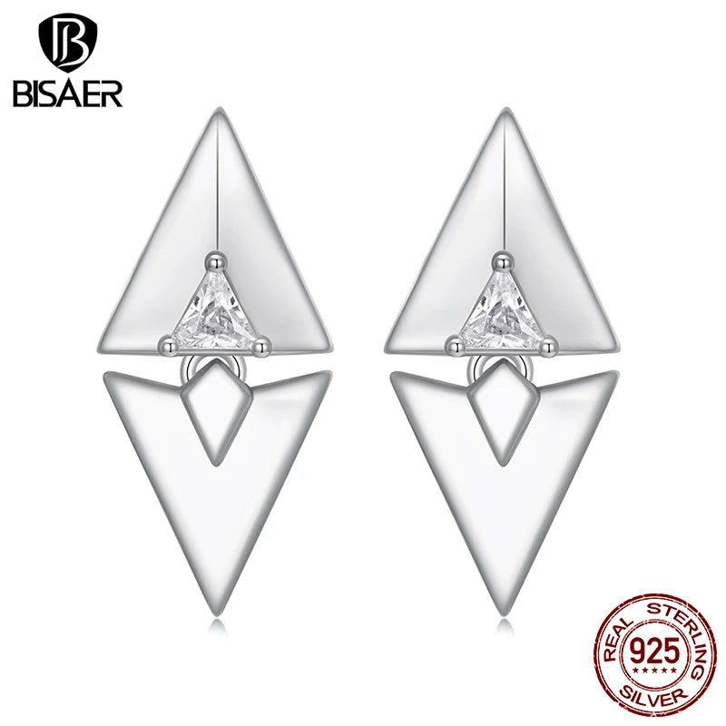 Boucles d'oreilles à tige géométriques triangulaires en argent sterling 925 BISAER Boucles d'oreilles en métal plaqué or blanc pour femmes Bijoux fins et originaux