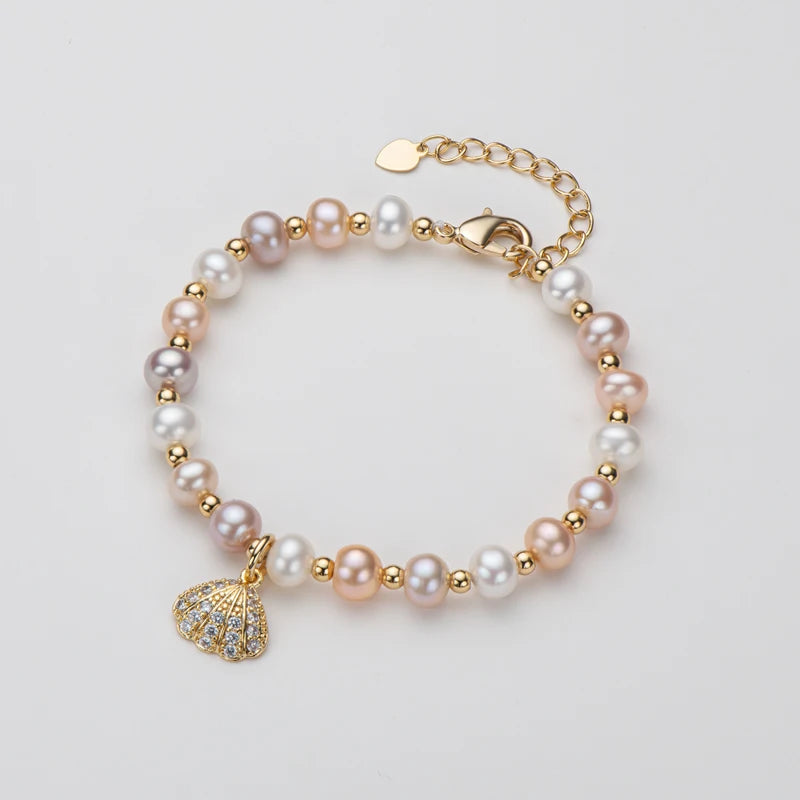 OXTAO Daily Wear Natural Cultured Freshwater Pearl Shell Charm Bracelet 4K Gold Filled Exquisite Birthday Jewelry Gift