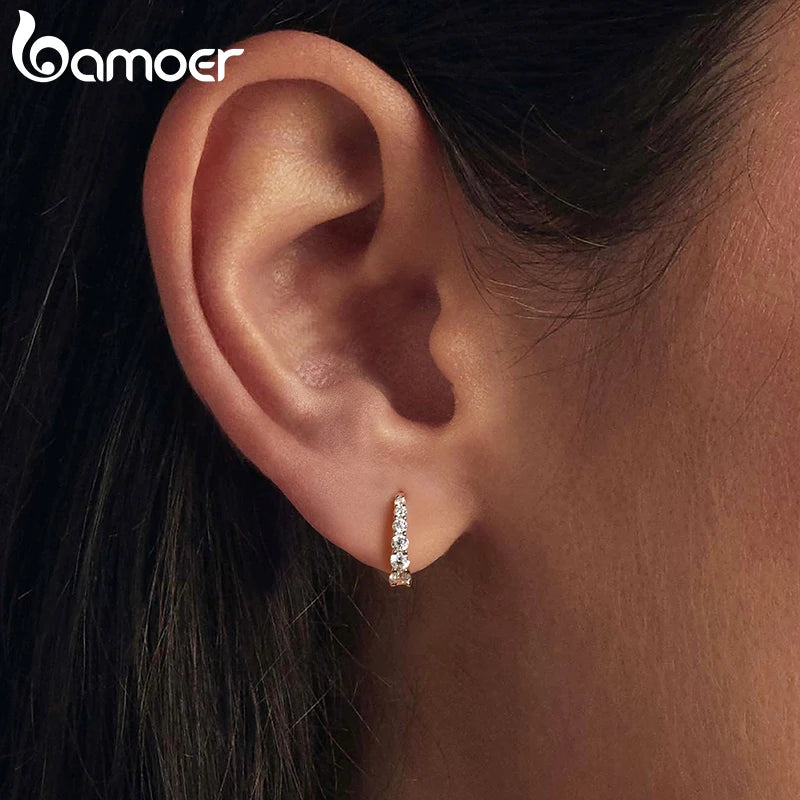 BAMOER Moissanite Hoop Earrings for Women, 925 Sterling Silver Hypoallergenic Huggie Earrings with White Gold Plated MSE091