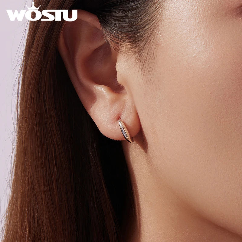 WOSTU Solid Sterling Silver Simple Circle Huggies Earrings For Women,S925 Seamless Silver Hoops Minimalist Gift Hypoallergenic