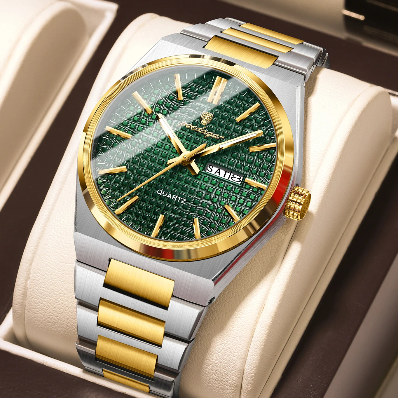 POEDAGAR Luxury Men Watch Date Week Waterproof Luminous Stainless Steel Watch For Man Casual Quartz Men's Watches Male Sport+Box