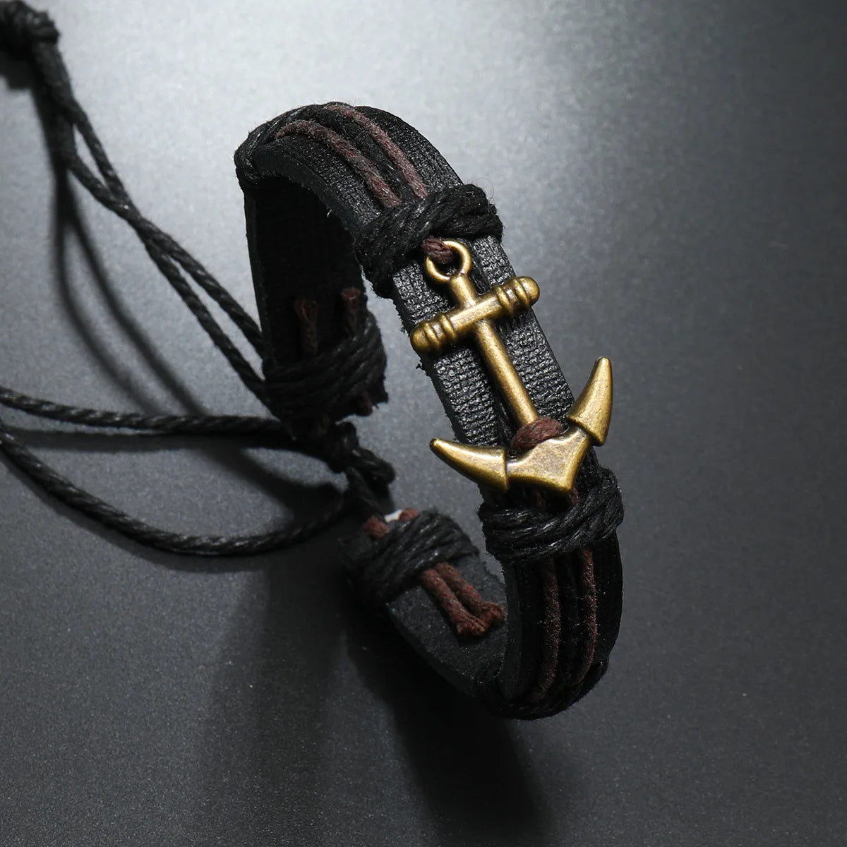 Retro Punk Metall Anker Armband Handgewebte Rindsleder Verstellbares Armband Navy Accessoires Unisex Schmuck Geschenk für Mann