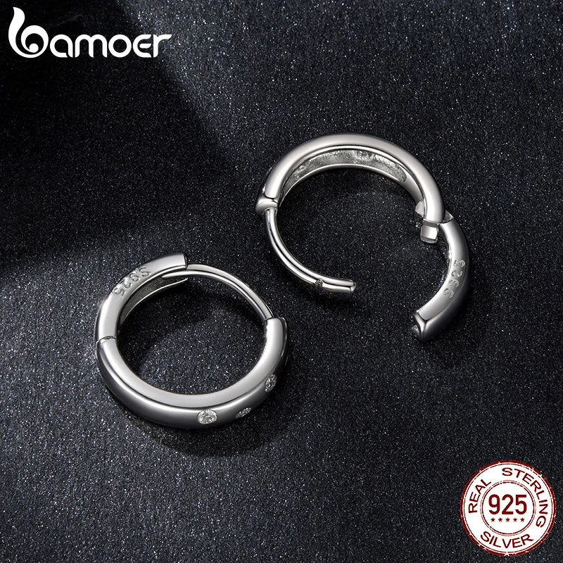 BAMOER Huggie Ohrringe für Damen, Ohrklemmen, Moissanit-Creolen, hypoallergen, 925er Sterlingsilber, vergoldet