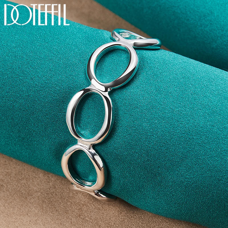 DOTEFFIL 925 Sterling Silver Full Round O Bangle Bracelet For Woman Man Wedding Engagement Fashion Charm Party Jewelry