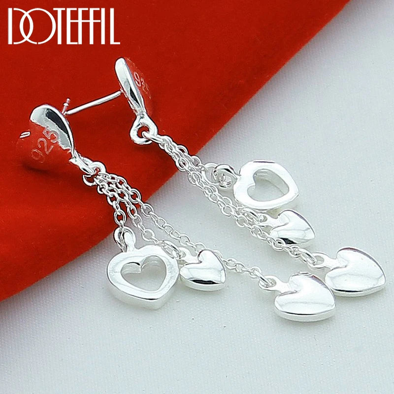 DOTEFFIL 925 Sterling Silver Solid Hollow Heart Drop Earrings For Woman Wedding Engagement Fashion Party Charm Jewelry