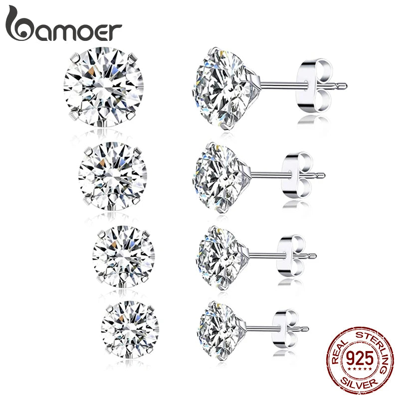 bamoer CZ Ohrstecker 925 Sterling Silber Platiniert Rund Zirkonia Hypoallergen Ohrringe 4mm 5mm 6mm 7mm BSE166