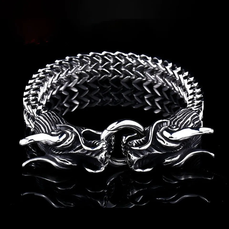 Vintage 316L Stainless Steel Viking Dragon Head Bracelets For Men Punk Fashion Nordic Animal Amulet Jewelry Gifts Dropshipping