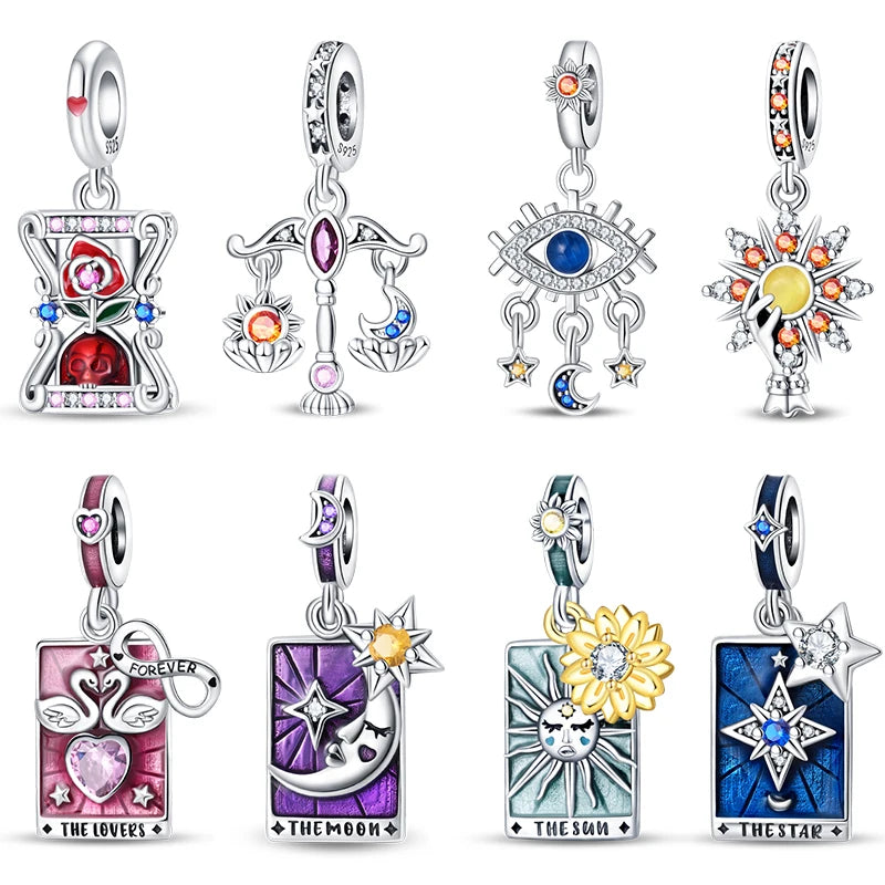 925 Silver Magic Tarot Series Lovers Death Sun StarsCharms Beads Fit 3mm 925 Original Bracelets DIY Birthday Jewelry Gift