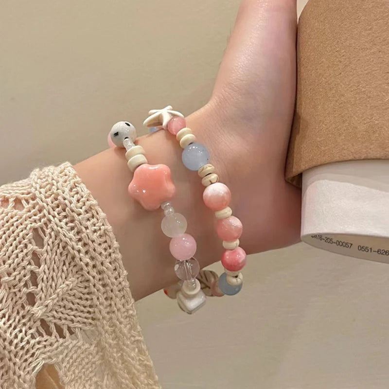 Handmade Ceramic Star Leaf Beaded Bracelet For Women Girls Cute Cartoon Animal Elephant Rabbit Beads Bangles Party Charm Jewelry