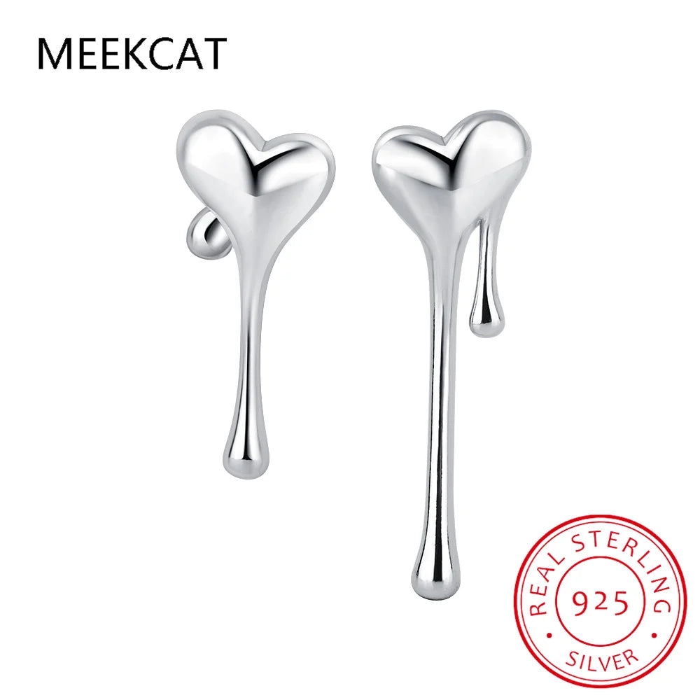 925 Sterling Silver Fashion Asymmetric Romantic Heart Stud Earring For Women Wedding Party Fine Jewelry Brincos de Prata DA2324