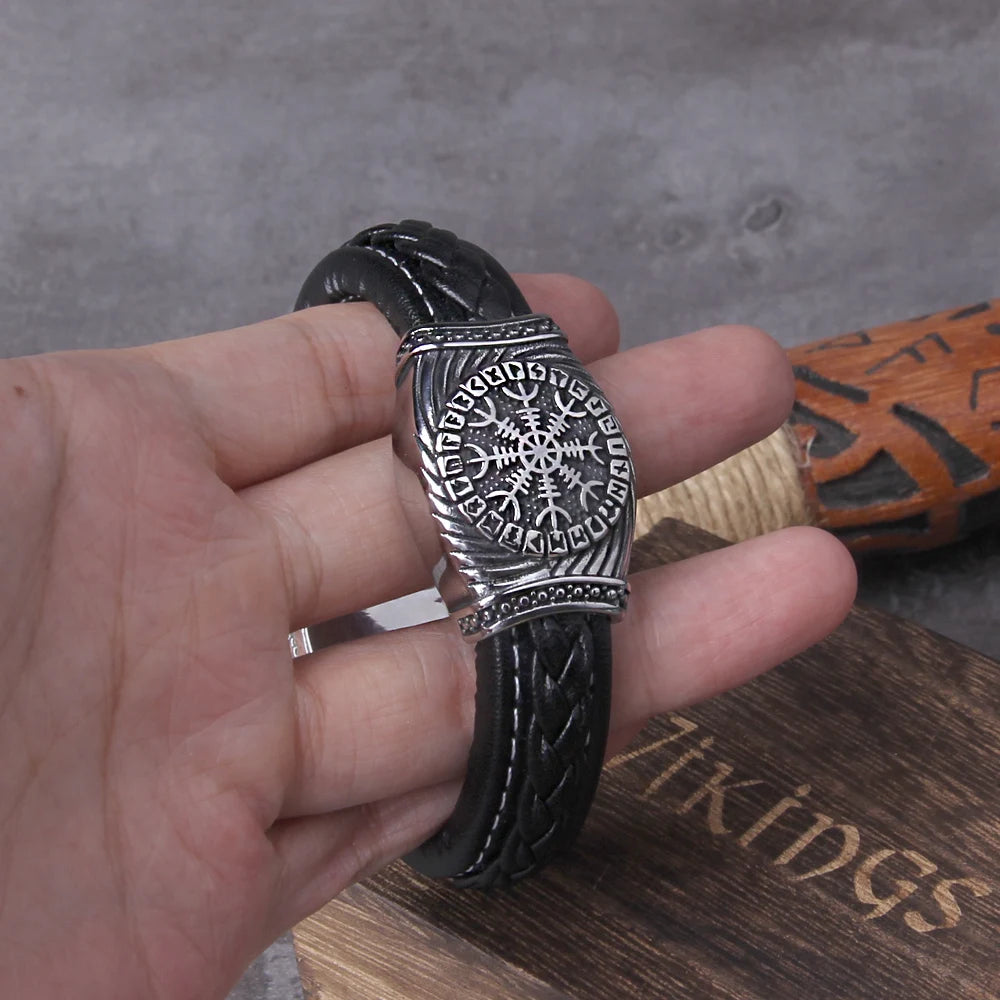 Viking Vegvisir Rune Compass Faux-Leather Bracelet - Madeinsea©