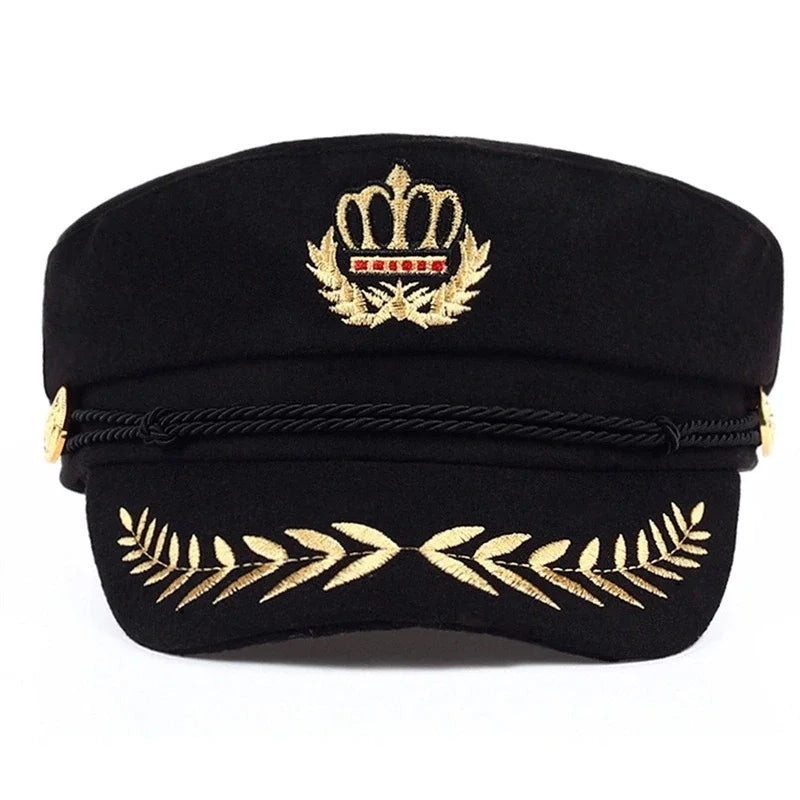 Unisex Crown Wheat Ear Navy Hat Spring Autumn Sailor Hats Men Flat Top Captain Military Caps Women Large Black Beret Caps
