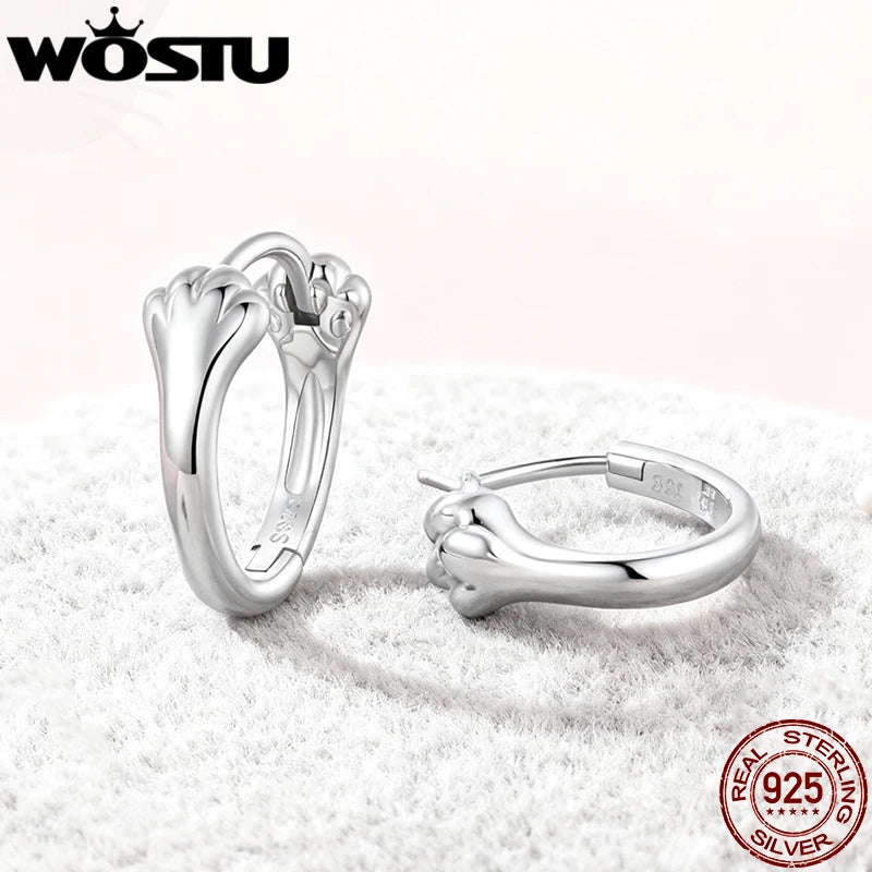 WOSTU Real 925 Sterling Silver aw Print Huggies Hoop earrings, Lovely Pet Animal Ear Cuffs Gift For pet lover Family Daugth