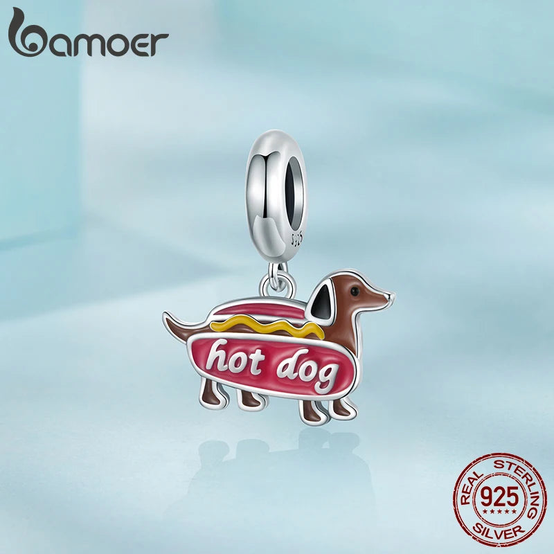 BAMOER Solid 925 Sterling Silver Cute Dachshund Charm fit Original Bracelet DIY Jewelry Accessories bamoer Beads SCC3040