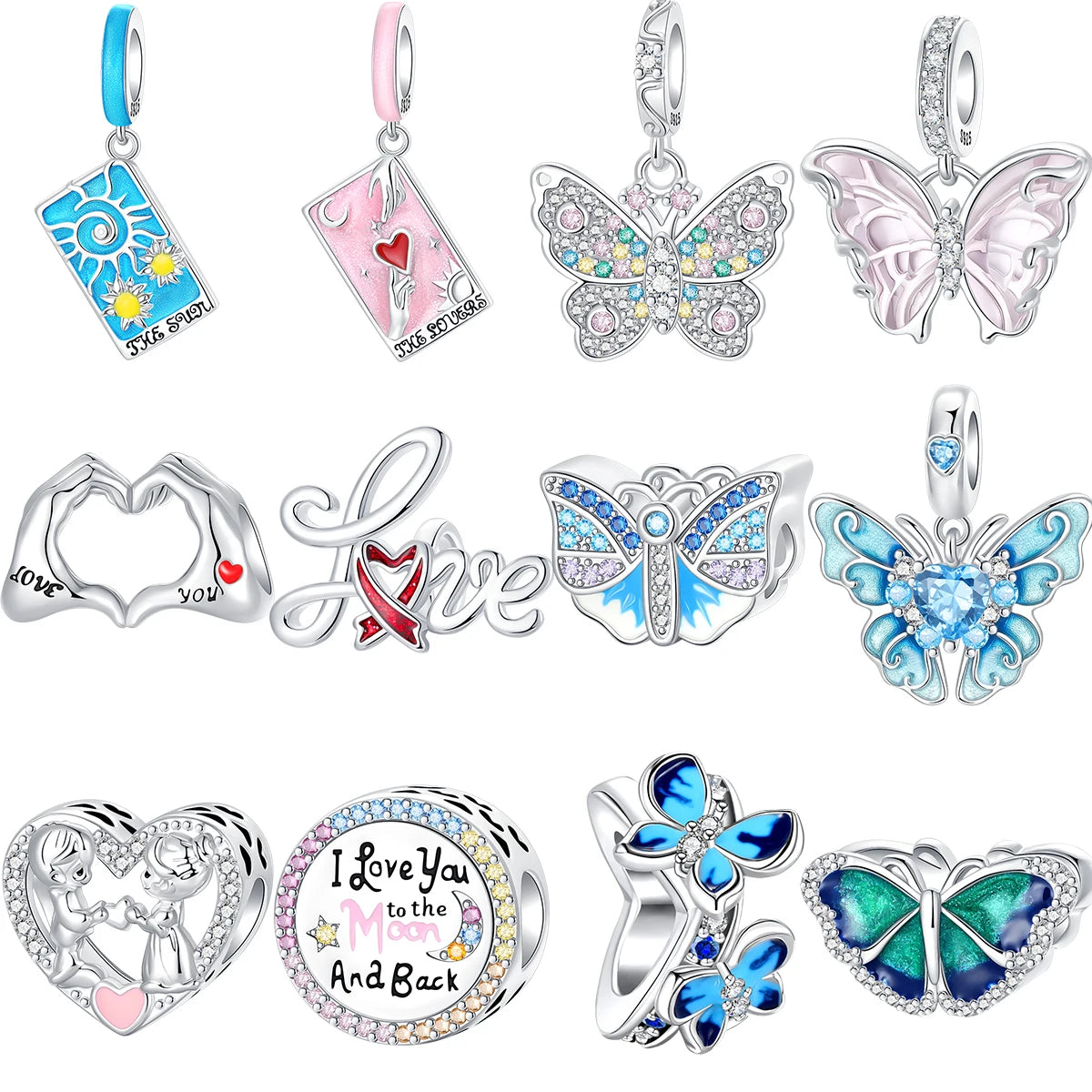 New 925 Sterling Silver Love Couple Butterfly Valentine's Day Animal Series Beads Fit Charm Bracelet Jewelry