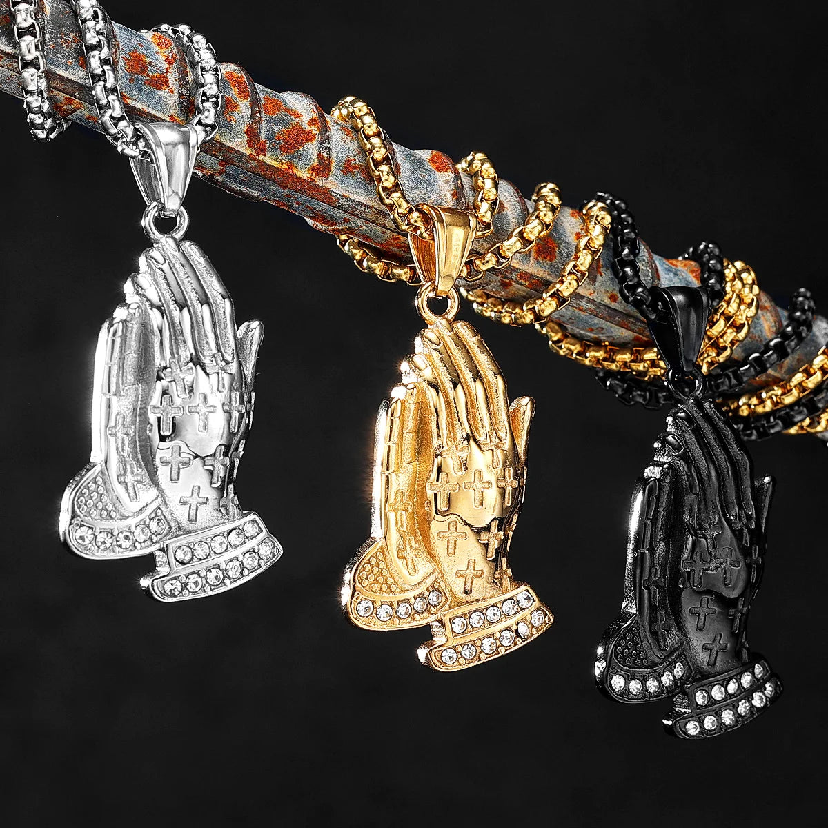 Prayer Pendant Pray Cross Necklace Stainless Steel Religion Relief Hip Hop Rap for Biker Male Jewelry Best Gift Dropshipping