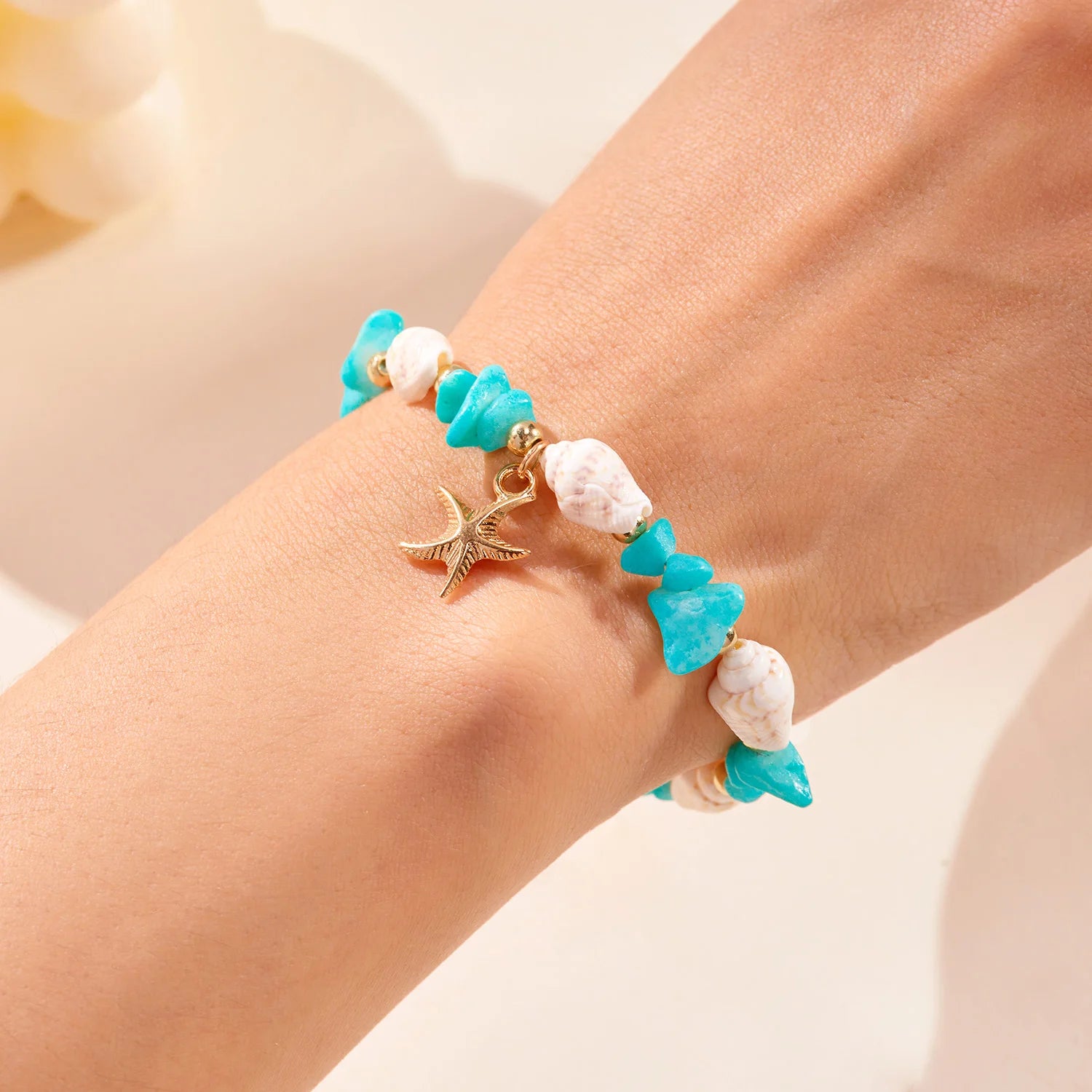 Bohemian Starfish Conch Beads Bracelets For Women Handmade Irregular Stone Beaded Bangles Beach Party Friendship Jewelry Gift