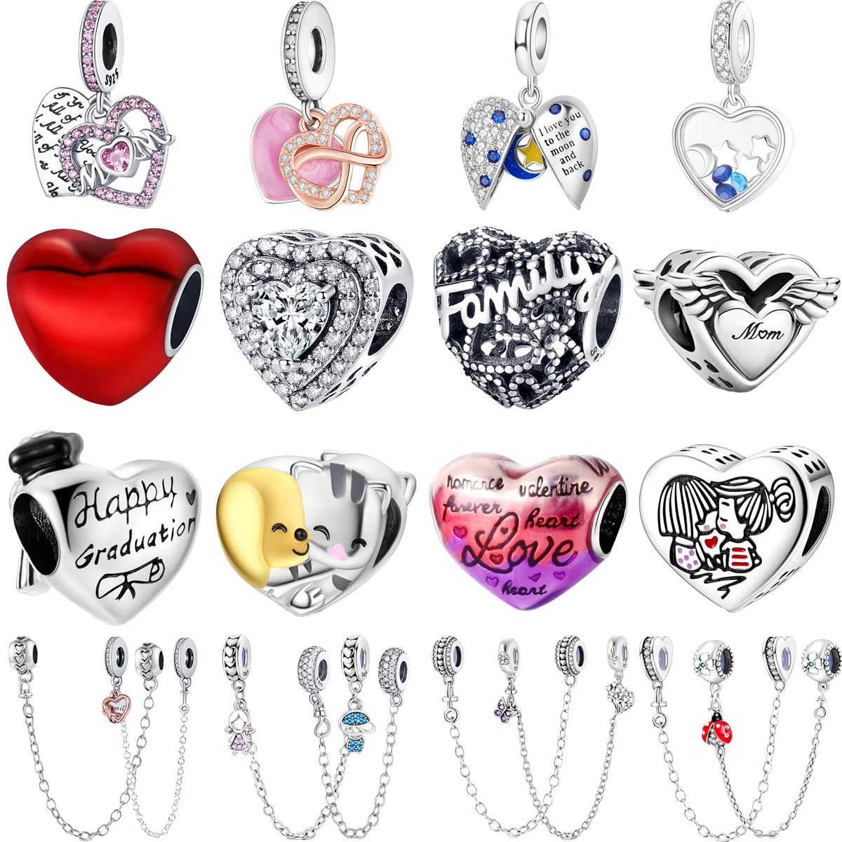 925 Sterling Silber Liebe Mama Mond Hund Schmetterling Sicherheitskette Charm Fit Original Pandora Armband Armreif Schmuck Geschenk